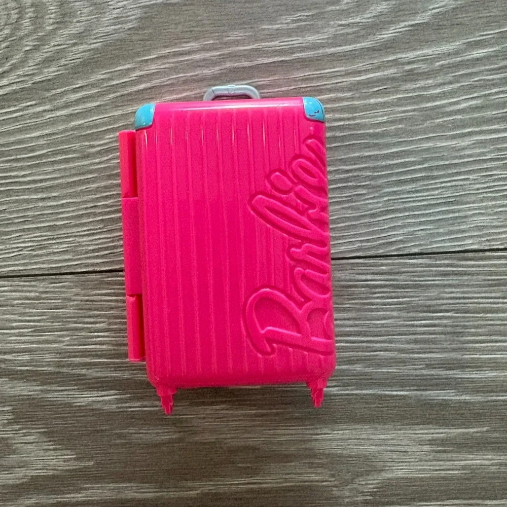 Barbie Doll Accessory Pink Retractable Handle Travel Plastic Luggage Suitcase